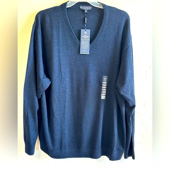 NWT Hart Schaffner Marx Dark Blue Merino Wool V-Neck Pullover Sweater Sz 3XB - Picture 1 of 11